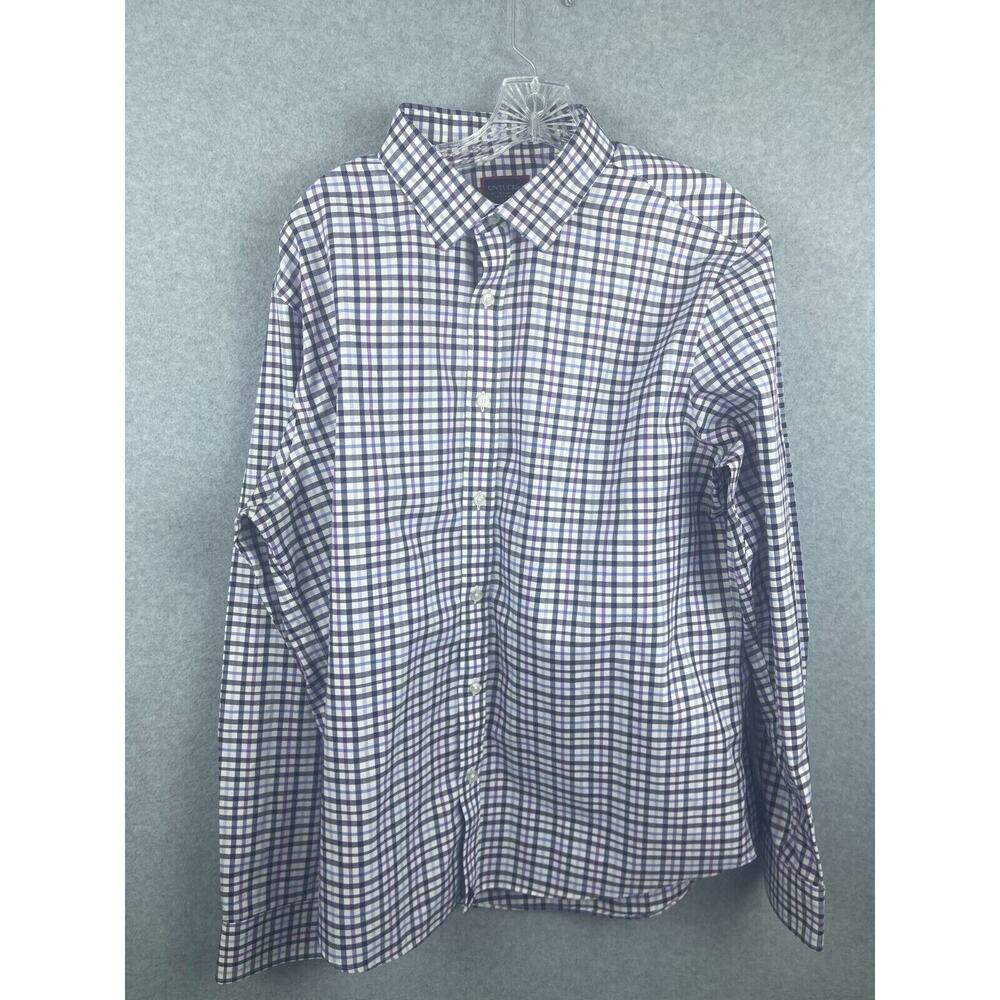 UNTUCKit Button Up Shirt Mens XL White Plaid Checks Slim Fit Purple Black